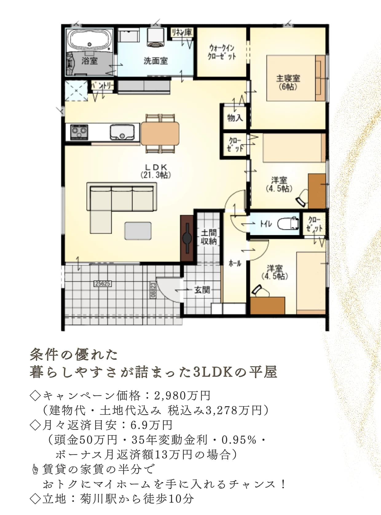 3LDK平屋間取り図